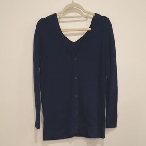 Kate Spade Button Front And Back V Neck Long Deep Blue Women's Cardigan Size Med